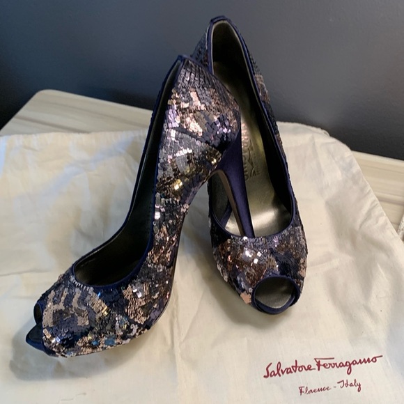 SALVATORE FERRAGAMO Colorblock Sequin Pumps - Picture 3 of 14